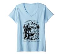 Donna Bigfoot E Alien BBQ Grilling Picnic Meme Maglietta con Collo a V