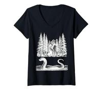 Donna Bigfoot e Loch Ness Monster Classic Cryptid Duo Maglietta con Collo a V
