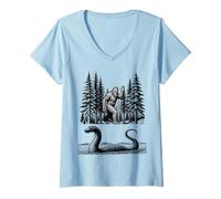 Donna Bigfoot e Loch Ness Monster Classic Cryptid Duo Maglietta con Collo a V