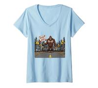 Donna Bigfoot Keep out - Divertente criptide Che avverte Il Mostro della Foresta Maglietta con Collo a V