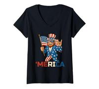 Donna Bigfoot Merica Rock Funny Patriotic Sasquatch 4th of July Maglietta con Collo a V