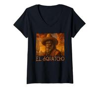 Donna Bigfoot Messicano Sasquatch El Squatcho Deserto Umorismo criptidico Maglietta con Collo a V