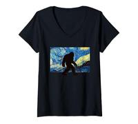 Donna Bigfoot Notte Stellata Foresta Notte Stellata Bigfoot Maglietta con Collo a V