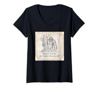 Donna Bigfoot Saw Me - Cartello Divertente Maglietta con Collo a V