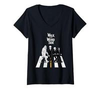 Donna Bigfoot - Scheletro Alieno Che attraversa la Strada Strano Halloween Maglietta con Collo a V