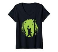 Donna Bigfoot Silhouette Walking Through Forest Adventure Mystery Maglietta con Collo a V
