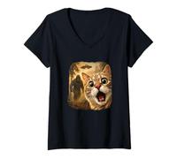 Donna Bigfoot UFO Cat Selfie Umorismo criptidico Maglietta con Collo a V