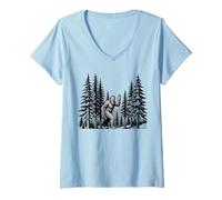 Donna Bigfoot Wave Cryptid Avvistamento Dark Wild Forest Art Maglietta con Collo a V