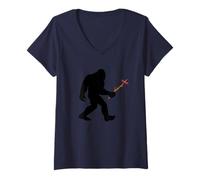 Donna Bigfoot with a wiener on a stick Maglietta con Collo a V