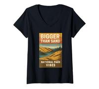Donna Bigger Than Sand Camicia Paesaggio Scenic Lake Michigan Dunes Maglietta con Collo a V