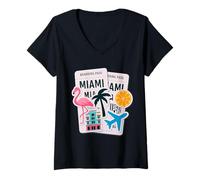 Donna Biglietto d'imbarco Miami Flamingo Palm Tree Maglietta con Collo a V