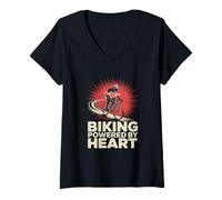 Donna Bike Powered by Heart Bike Pendolarismo Maglietta con Collo a V