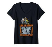 Donna Biker Lifestyle Graphic Life Is Short Ride Spesso Maglietta con Collo a V