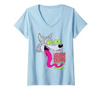 Donna Biker Lowbrow Howling Wolf Wolves Rockabilly 50s Maglietta con Collo a V