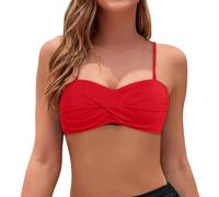 Donna Bikini Top Reggiseno Halter Top Bikini Fascia Torsaded con Spalline Rimovibili Costume da bagno sportivo donna, 01 Rosso, L