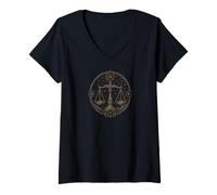 Donna Bilancia Scale astrologia Illustrazione con Equilibrio Vintage Maglietta con Collo a V