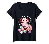 Donna Biliardo Biliardo Snooker Cute Axolotl Stecca Palla Maglietta con Collo a V