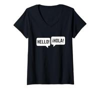 Donna Bilingual Hello Hola Spanish English Friendship Friends Maglietta con Collo a V