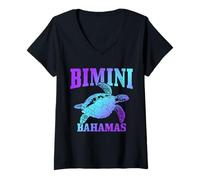 Donna Bimini Bahamas Sea Turtle Scuba Diving Beach Diver Maglietta con Collo a V