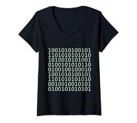 Donna Binario 1 e 0 Schema di linguaggio del Programmatore di codice del Computer Maglietta con Collo a V