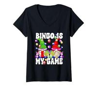 Donna Bingo Is My Game Funny GNOME Saying for Crazy Bingo Lady Maglietta con Collo a V