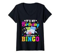 Donna Bingo It's My Birthday Giochiamo a Bingo Vintage Xmas Maglietta con Collo a V