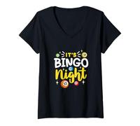 Donna Bingo Notte Gioco d'azzardo Lotteria Bingo Balls Daubers Maglietta con Collo a V