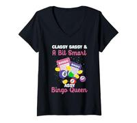 Donna Bingo Queen Sassy Bingo Player Classy Gioco Umorismo Notturno Maglietta con Collo a V
