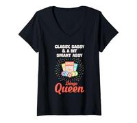 Donna Bingo Queen Sassy Bingo Player Classy Gioco Umorismo Notturno Maglietta con Collo a V