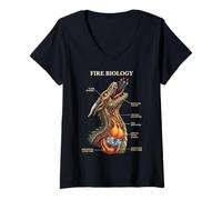Donna Biologia del Fuoco Drago Nerd Anatomia Mitica Scienza Diagramma Maglietta con Collo a V