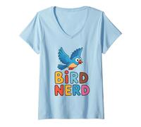 Donna Bird Nerd Divertente Volare Bluebird Birdwatcher Maglietta con Collo a V