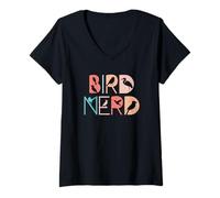 Donna Bird Nerd - Sagoma di birdwatcher retrò Maglietta con Collo a V
