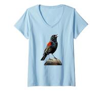 Donna Bird Watchers Merlo dalle ali rosse Merlo Alato Rosso Maglietta con Collo a V