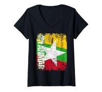 Donna Birmania Bandiera | Uomini Donne Bambini Myanmar Maglietta con Collo a V