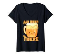 Donna Birra Ale là Carino Kawaii Drink Illustrazione Maglietta con Collo a V