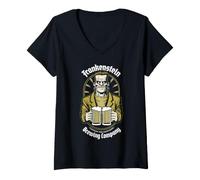 Donna Birra di Halloween Funny Gothic Frankenstein Brewing Company Maglietta con Collo a V