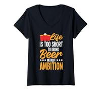 Donna Birra Pong Vita Breve Senza Ambizione Maglietta con Collo a V