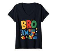 Donna Birthday Boy Bro I'm 7 Year Old Building Blocks Mattone Maglietta con Collo a V