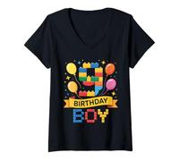 Donna Birthday Boy Builder Bro I'm 9 Year Old Building Blocks Maglietta con Collo a V