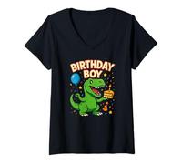 Donna Birthday Boy Dinosaur Cute T Rex Party Design Maglietta con Collo a V