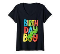 Donna Birthday, Boy T Rex Dinosaur Kids, Party, Animal, Fun Design Maglietta con Collo a V