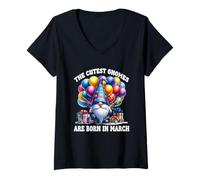Donna Birthday Dad GNOME Graphic for Women Men Kids Born in March Maglietta con Collo a V