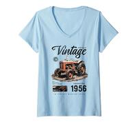Donna Birthday Farmer Vintage Tractor Born nel 1956 Maglietta con Collo a V