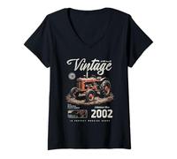 Donna Birthday Farmer Vintage Tractor Born nel 2002 Maglietta con Collo a V