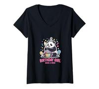 Donna Birthday Girl Design Panda Cupcake Esprimi Un Desiderio Maglietta con Collo a V