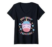 Donna Birthday Princess Unicorn Maglietta con Collo a V
