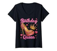 Donna Birthday Queen Buona Festa di Compleanno B-Day Queens Maglietta con Collo a V
