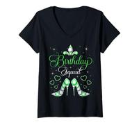 Donna Birthday Squad Diva Squad Cuori Corona Tacchi Alti Bday Party Maglietta con Collo a V