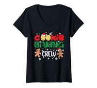 Donna Biscotti Cottura Crew Gingerbread Uomini con Natale Cappelli Maglietta con Collo a V