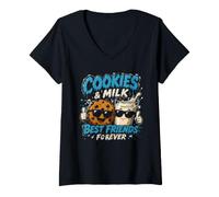 Donna Biscotti e Latte Best Friends Forever Food Humor Maglietta con Collo a V